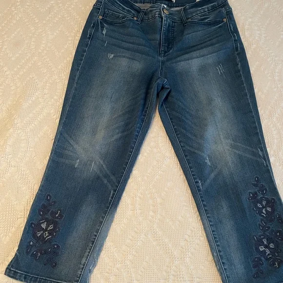 Code Bleu Woman’s Embellished Embroidered Denim Crop Capri Jeans Sz 8P  Chelsea